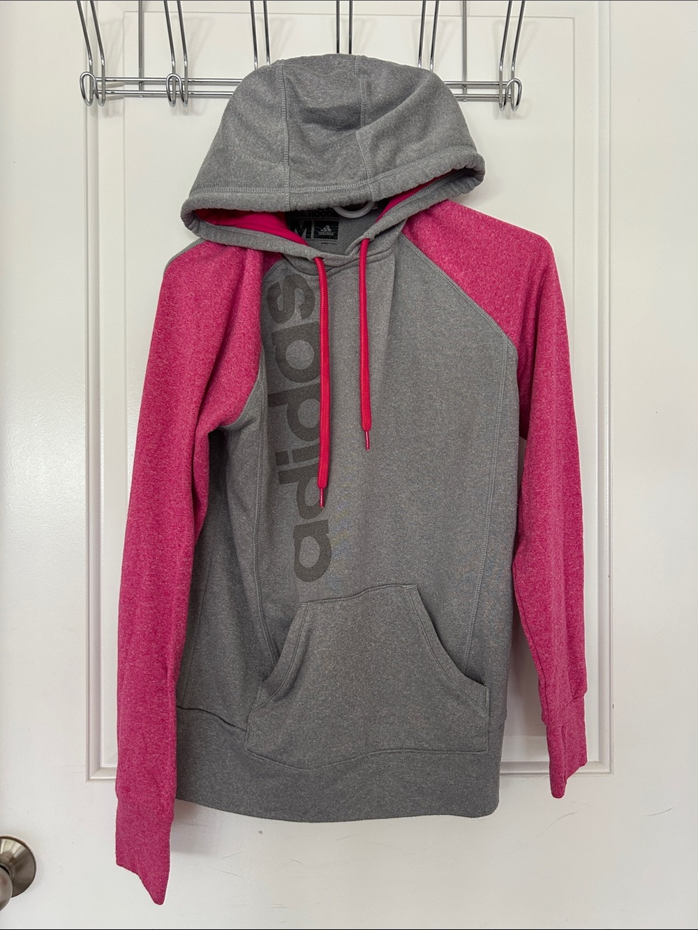 adidas Gray Hoodie with Pink Raglan Sleeves